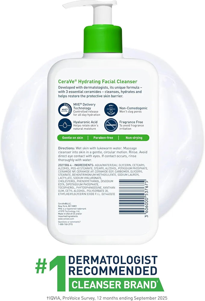 CeraVe Hydrating Facial Cleanser 16 oz for Daily Face Washing, Dry to Normal Skin